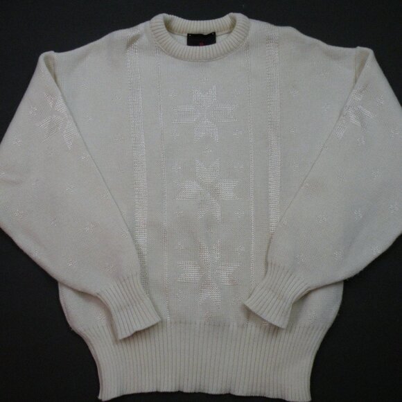 Vintage Demetre Womens Large Off White Snowflake Wool Ski Sweater - Picture 1 of 5